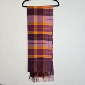ITALY DESIGN Plaid Scarf Cashmere Feel Tartan Pattern Fringe Purple Orange